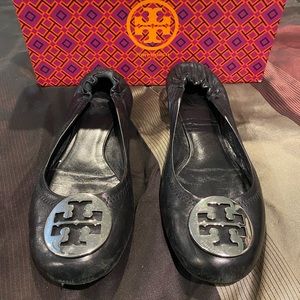 Size 8 black Tory Burch flats with silver Logo